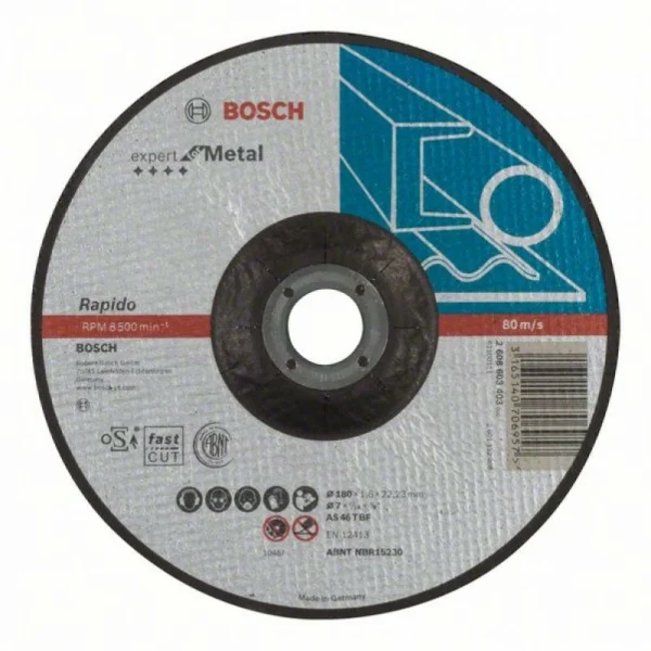 Отрезной круг выпуклый Expert for Metal, Rapido AS 46 T BF 180x1,6 мм Bosch 2608603403