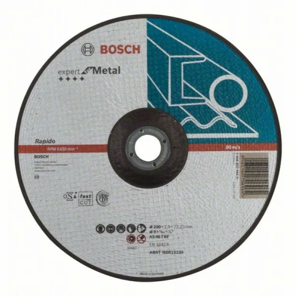 Отрезной круг выпуклый Expert for Metal, Rapido AS 46 T BF 230x1,9 мм Bosch 2608603404
