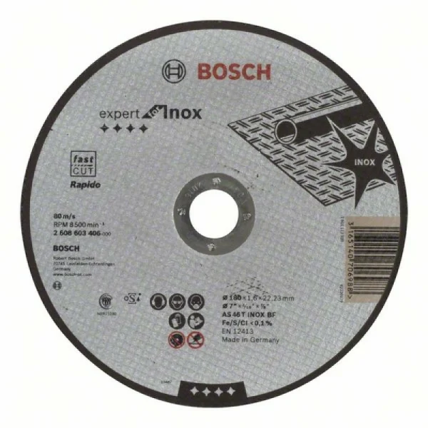 Отрезной круг прямой Expert for Inox - Rapido AS 46 T INOX BF 180x1,6 мм Bosch 2608603406