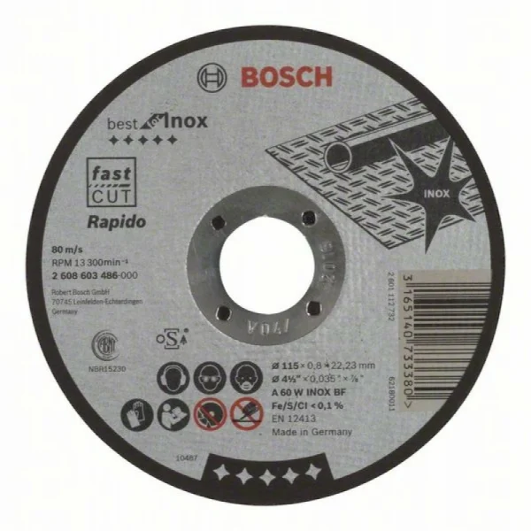 Отрезной круг прямой Best for Inox, Rapido A 60 W INOX BF 115x0,8 мм Bosch 2608603486
