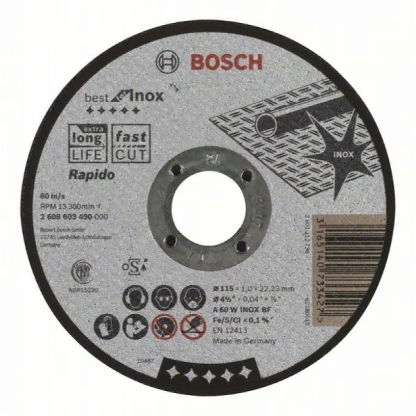 Отрезной круг прямой Best for Inox, Rapido A 60 W INOX BF 115x1,0 мм Bosch 2608603490