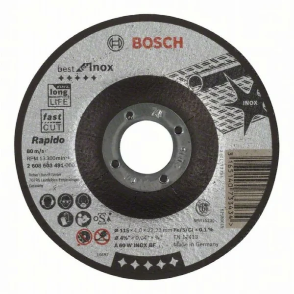 Отрезной круг выпуклый Best for Inox, Rapido A 60 W INOX BF 115x1,0 мм Bosch 2608603491