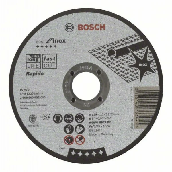 Отрезной круг прямой Best for Inox, Rapido A 60 W INOX BF 125x1,0 мм Bosch 2608603492