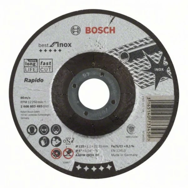 Отрезной круг выпуклый Best for Inox, Rapido A 60 W INOX BF 125x1,0 мм Bosch 2608603493