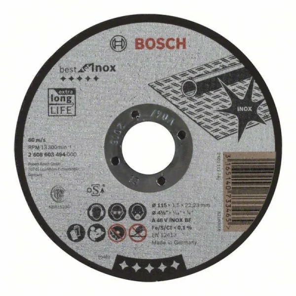 Отрезной круг прямой Best for Inox A 46 V INOX BF 115x1,5 мм Bosch 2608603494