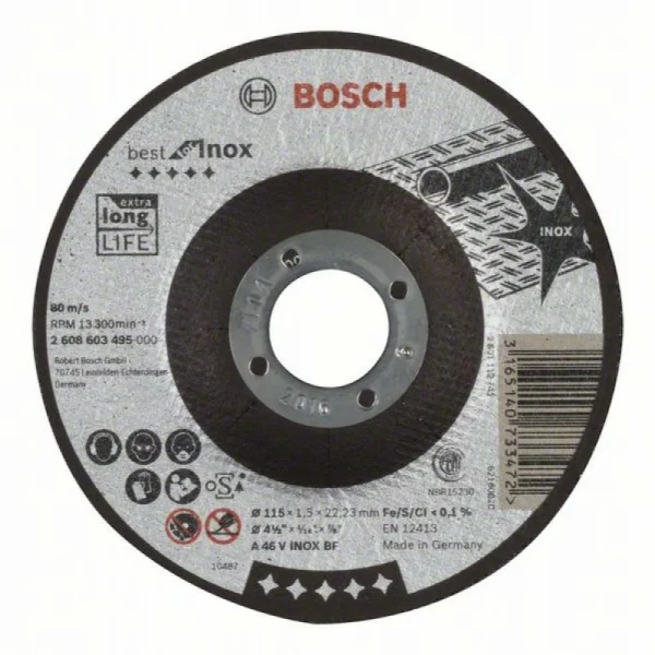 Отрезной круг выпуклый Best for Inox A 46 V INOX BF 115x1,5 мм Bosch 2608603495