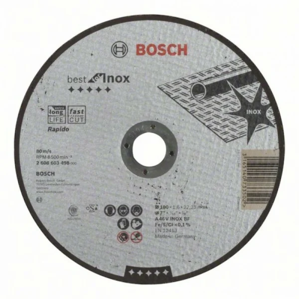 Отрезной круг прямой Best for Inox, Rapido A 46 V INOX BF 180x1,6 мм Bosch 2608603498