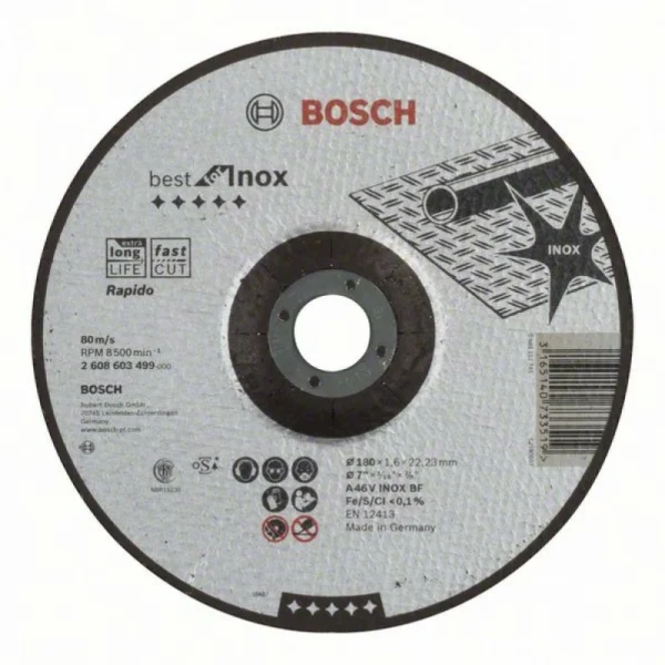 Отрезной круг выпуклый Best for Inox, Rapido A 46 V INOX BF 180x1,6 мм Bosch 2608603499