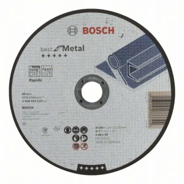 Отрезной круг прямой Best for Metal, Rapido A 46 V BF 180x1,6 мм Bosch 2608603520