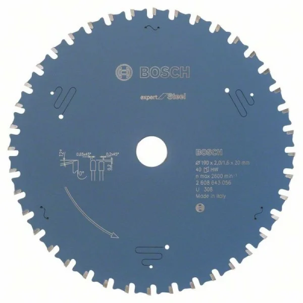 Пильный диск Expert for Steel 190x20x2,0 мм, 40 Bosch 2608643056
