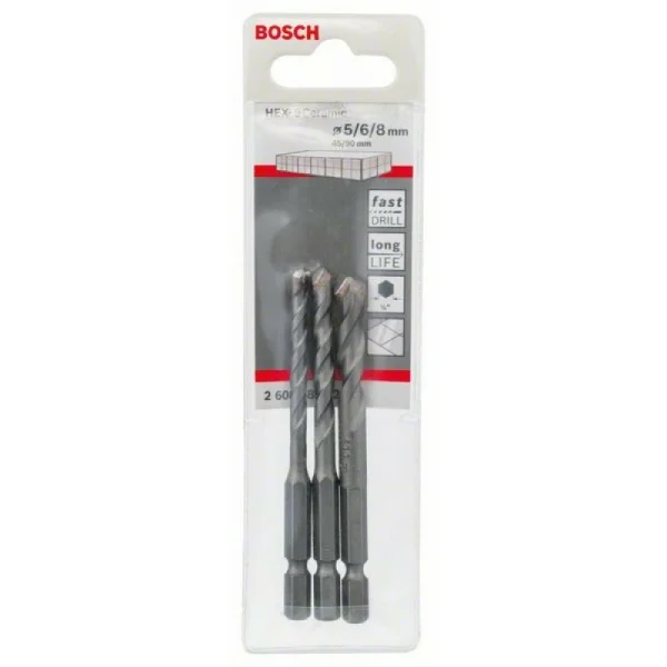 Набор из 3 сверл для керамических плиток HEX-9 Ceramic 5; 6; 8 мм Bosch 2608589527 — изображение 2