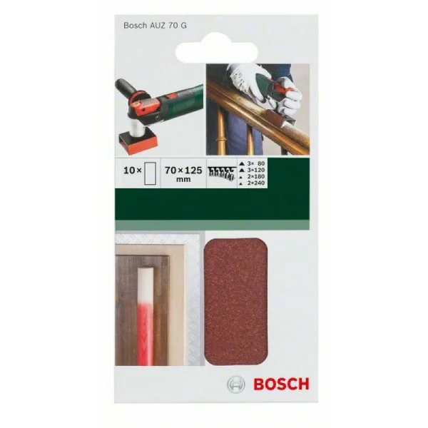 Набор из 10 шлифлистов 70x125мм, 3x80; 3x120; 2x180; 2x240 Bosch 2609256D33 — изображение 2