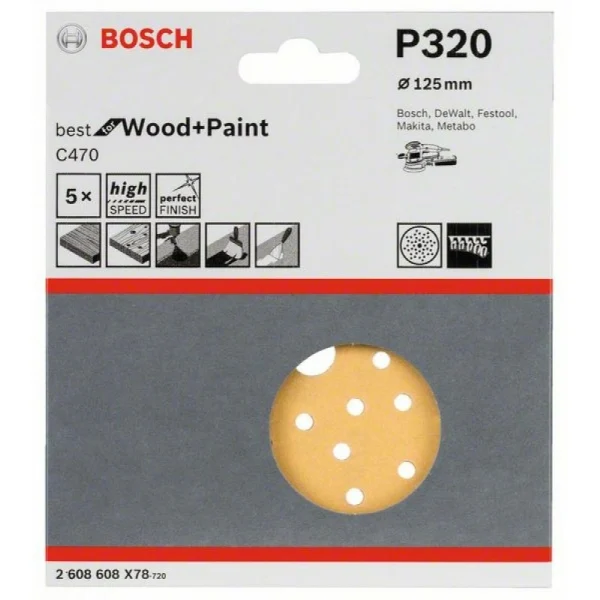 Шлифлист C470, в упаковке 5шт. 125 мм, 320 Bosch 2608608X78 — изображение 2