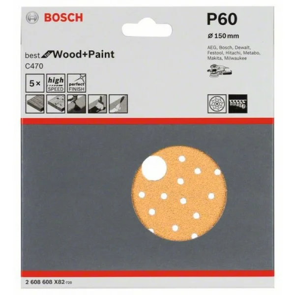 Шлифлист C470, в упаковке 5шт. 150 мм, 60 Bosch 2608608X82 — изображение 2
