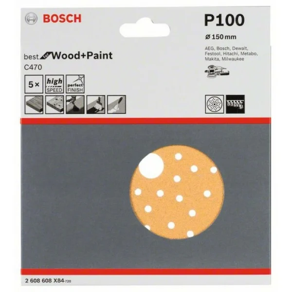 Шлифлист C470, в упаковке 5шт. 150 мм, 100 Bosch 2608608X84 — изображение 2