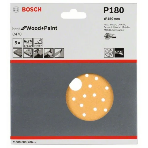 Шлифлист C470, в упаковке 5шт. 150 мм, 180 Bosch 2608608X86 — изображение 2
