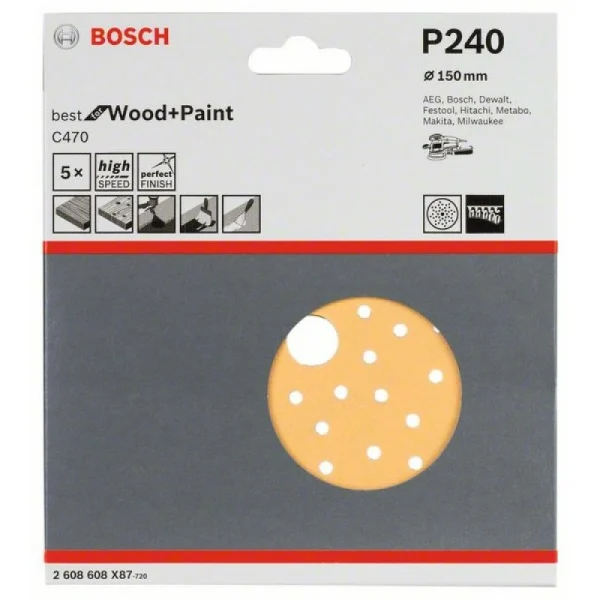 Шлифлист C470, в упаковке 5шт. 150 мм, 240 Bosch 2608608X87 — изображение 2