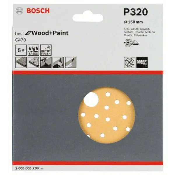 Шлифлист C470, в упаковке 5шт. 150 мм, 320 Bosch 2608608X88 — изображение 2