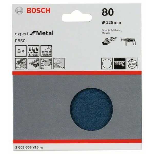 Шлифлист F550, в упаковке 5шт. 125 мм, 80 Bosch 2608608Y15 — изображение 2