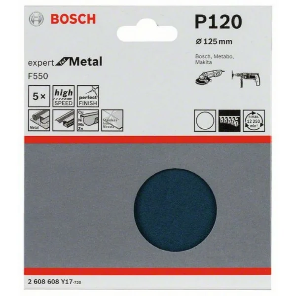 Шлифлист F550, в упаковке 5шт. 125 мм, 120 Bosch 2608608Y17 — изображение 2