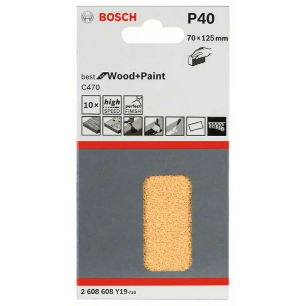 Шлифлист C470, в упаковке 10шт. 70x125 мм, 40 Bosch 2608608Y19 — изображение 2