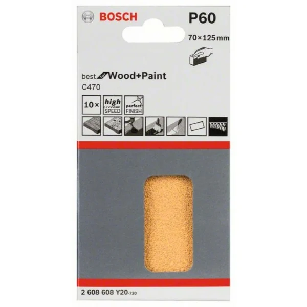Шлифлист C470, в упаковке 10шт. 70x125 мм, 60 Bosch 2608608Y20 — изображение 2