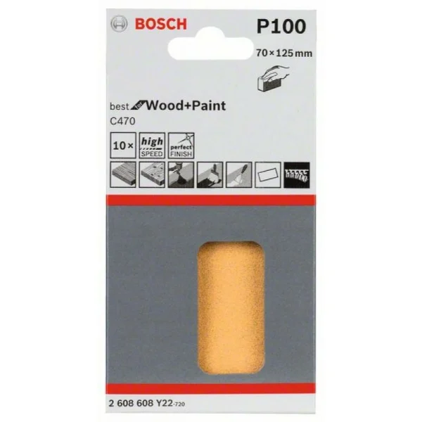Шлифлист C470, в упаковке 10шт. 70x125 мм, 100 Bosch 2608608Y22 — изображение 2
