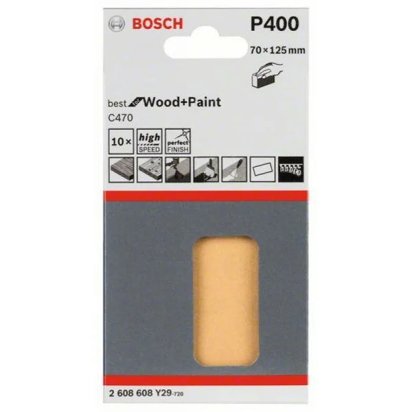 Шлифлист C470, в упаковке 10шт. 70x125 мм, 400 Bosch 2608608Y29 — изображение 2