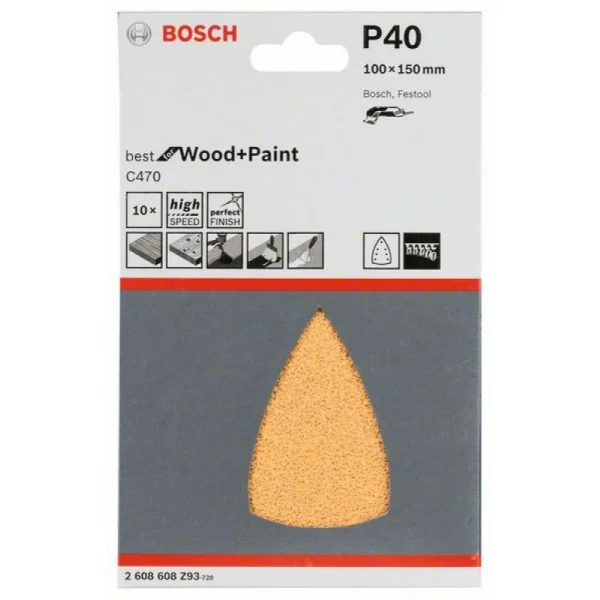 Шлифлист C470, в упаковке 10шт. 100x150 мм, 40 Bosch 2608608Z93 — изображение 2