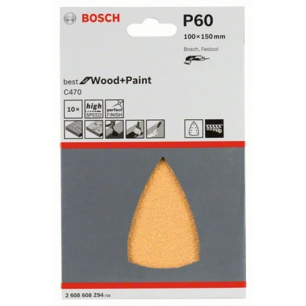 Шлифлист C470, в упаковке 10шт. 100x150 мм, 60 Bosch 2608608Z94 — изображение 2