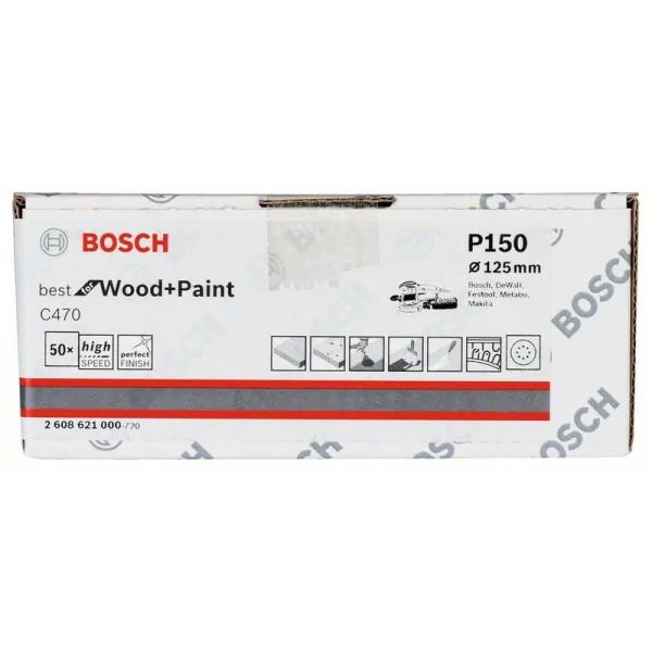 Шлифлист C470, в упаковке 50 шт. 125 мм, 150 Bosch 2608621000 — изображение 2