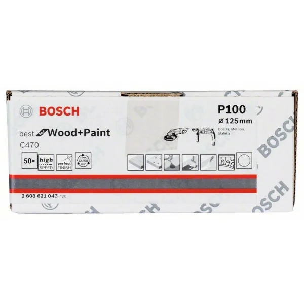 Шлифлист на бумажной основе C470, в упаковке 50шт. 125 мм, 100 Bosch 2608621043 — изображение 2