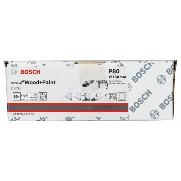 Шлифлист на бумажной основе C470, в упаковке 50шт. 150 мм, 80 Bosch 2608621048 — изображение 2