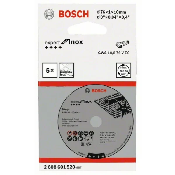 Отрезной круг Expert for Inox A 60 R INOX BF 76x10x1 мм Bosch 2608601520 — изображение 2