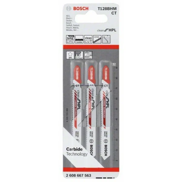 3 Лобзиковые пилки T 128 BHM Clean for HighPressureLaminate, Carbide Bosch 2608667563 — изображение 2