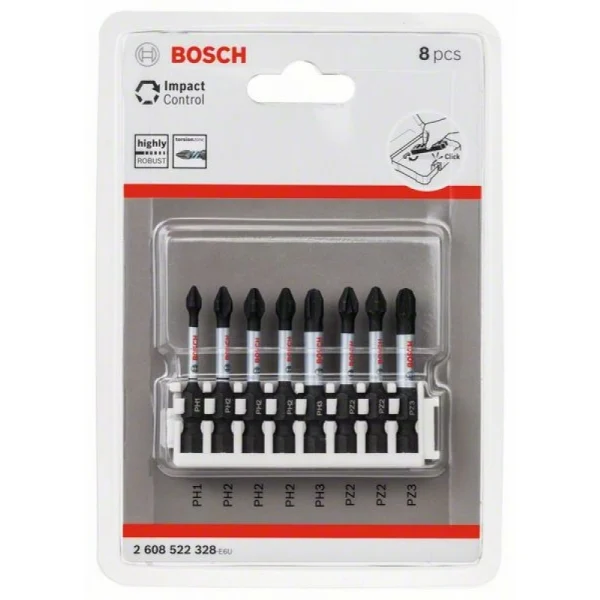 Кассета ударных бит Impact Control 50 мм PH1, PH2 (3шт), PH3, PZ2 (2шт), PZ3 Bosch 2608522328 — изображение 2