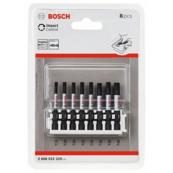 Кассета ударных бит Impact Control 50 мм T15, T20 (2шт), T25 (2шт), T30 (2шт), T40 Bosch 2608522329 — изображение 2