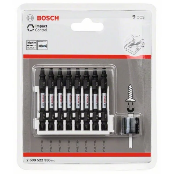 Кассета двусторонних ударных бит Impact Control 65 мм PH2/T20 8 шт + магнитная муфта Bosch 2608522336 — изображение 2