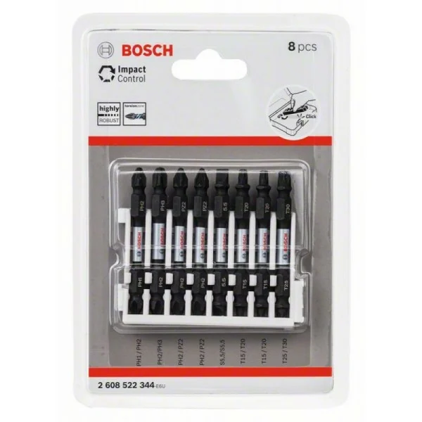 Кассета двусторонних ударных бит Impact Control 65 мм PH1/PH2, PH2/PH3, PH2/PZ2 (2шт), S1x5.5, T15/T20 (2шт), T25/T30 Bosch 2608522344 — изображение 2