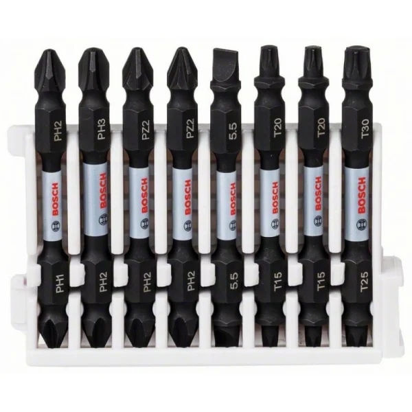 Кассета двусторонних ударных бит Impact Control 65 мм PH1/PH2, PH2/PH3, PH2/PZ2 (2шт), S1x5.5, T15/T20 (2шт), T25/T30 Bosch 2608522344