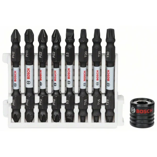 Кассета двусторонних ударных бит Impact Control 65 мм PH1/PH2, PH2/PH3, PH2/PZ2 (2шт), S1x5.5, T15/T20 (2шт), T25/T30 + магнитная муфта Bosch 2608522345