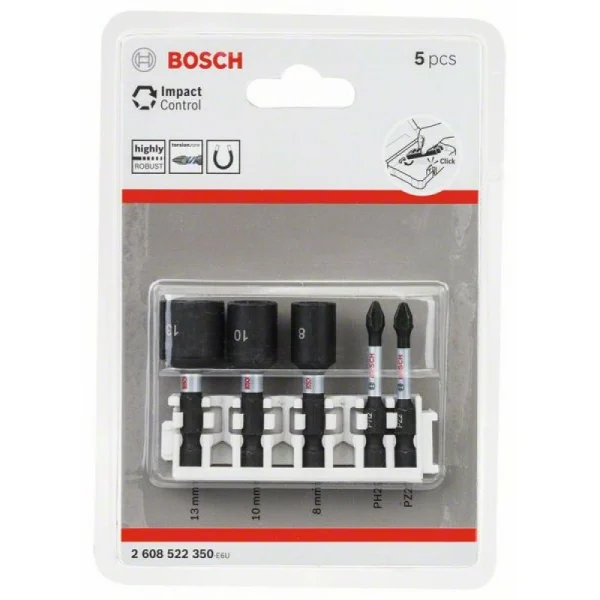 Кассета торцовых ключей 8, 10, 13 мм и ударных бит Impact Control 50 мм PH2, PZ2 Bosch 2608522350 — изображение 2