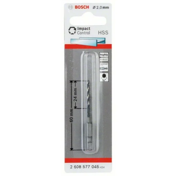 Сверло по металлу Impact Control с шестигранным хвостовиком, 2 мм Bosch 2608577045