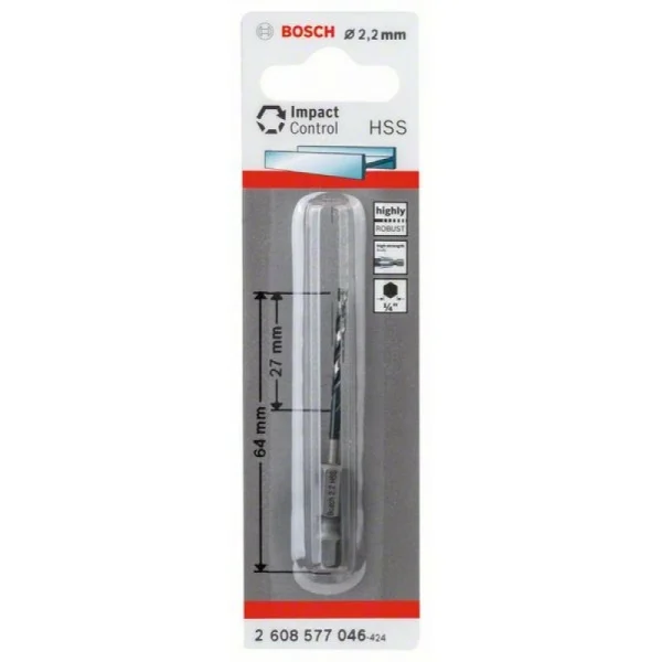 Сверло по металлу Impact Control с шестигранным хвостовиком, 2.2 мм Bosch 2608577046 — изображение 2