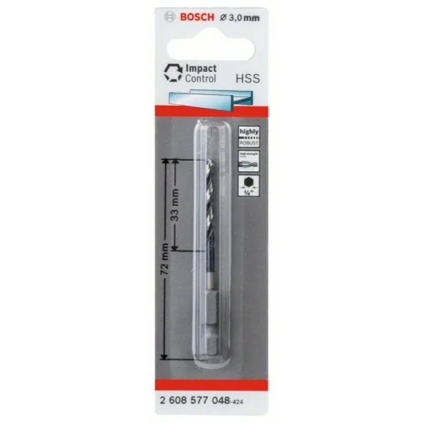 Сверло по металлу Impact Control с шестигранным хвостовиком, 3 мм Bosch 2608577048
