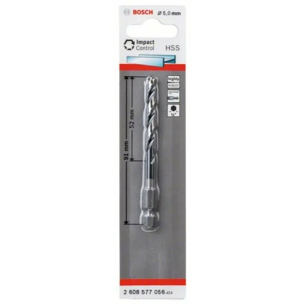 Сверло по металлу Impact Control с шестигранным хвостовиком, 5 мм Bosch 2608577056
