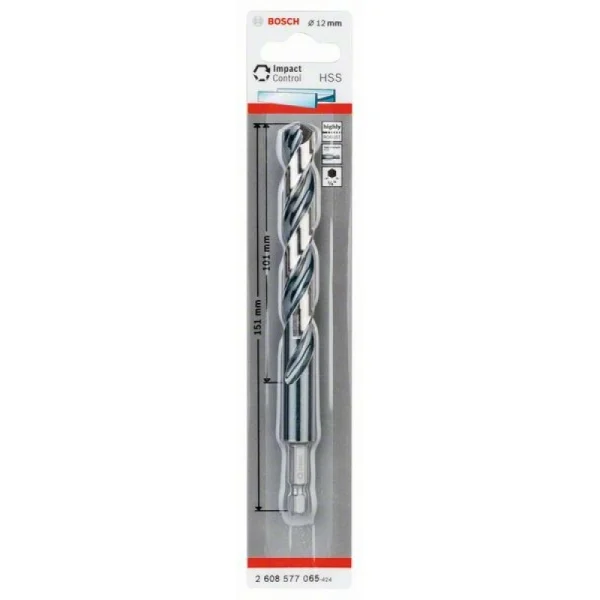 Сверло по металлу Impact Control с шестигранным хвостовиком, 12 мм Bosch 2608577065