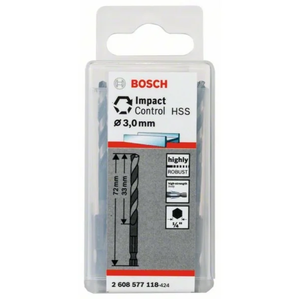 10 сверл по металлу Impact Control с шестигранным хвостовиком, 3 мм Bosch 2608577118 — изображение 2