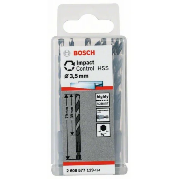 Сверло по металлу (10 шт) Impact Control с шестигранным хвостовиком, 3.5 мм Bosch 2608577119 — изображение 2