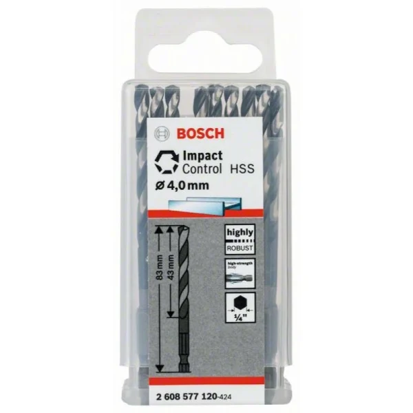 Сверло по металлу (10 шт) Impact Control с шестигранным хвостовиком, 4 мм Bosch 2608577120 — изображение 2